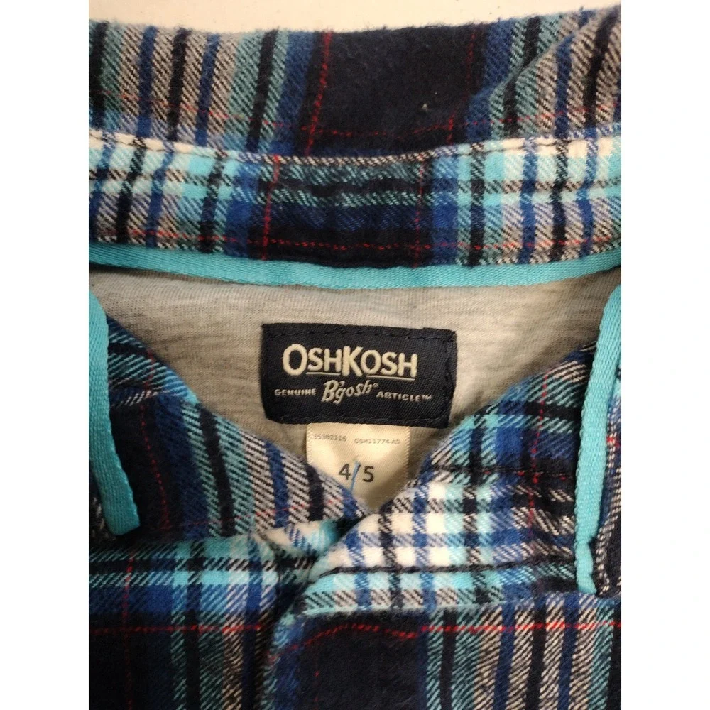 OshKosh Bgosh Boys Blue Plaid Flannel Button Down‎ Shirt Size 4-5 Cotton